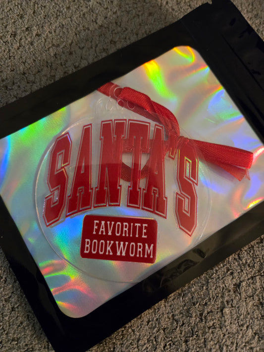 Santa's Favorite Bookworm 3 inch Ornament