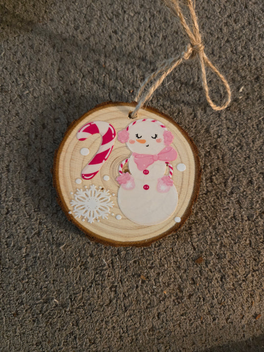 Wooden Snowman with Sweater Ornament