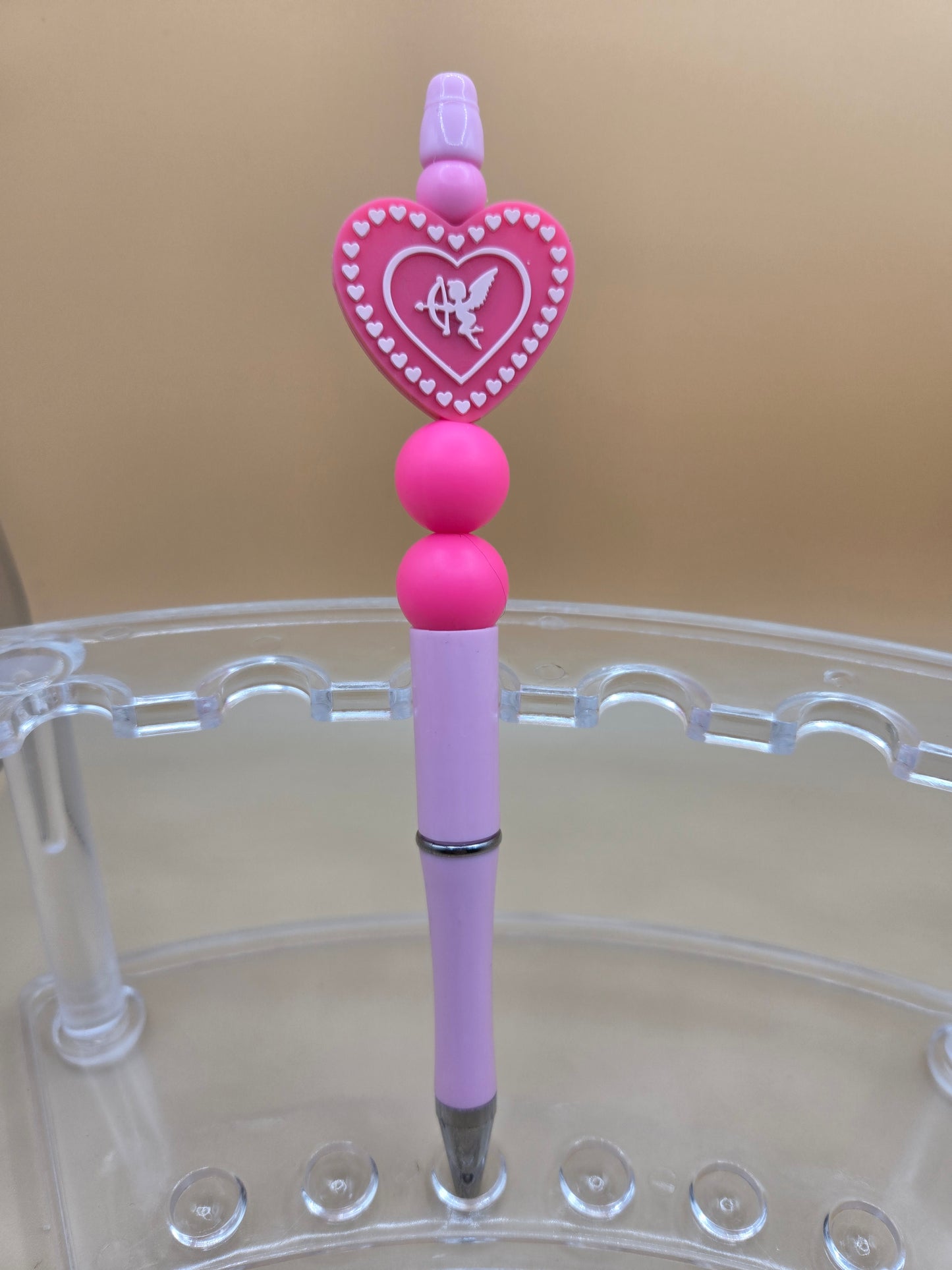 Pink Cupid Heart Beaded Pen