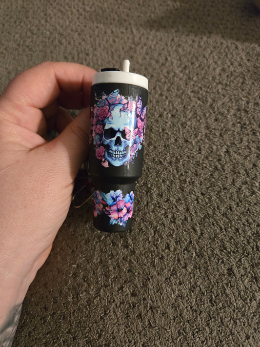 Mini Stanley Keychain Pink/Blue Skulls