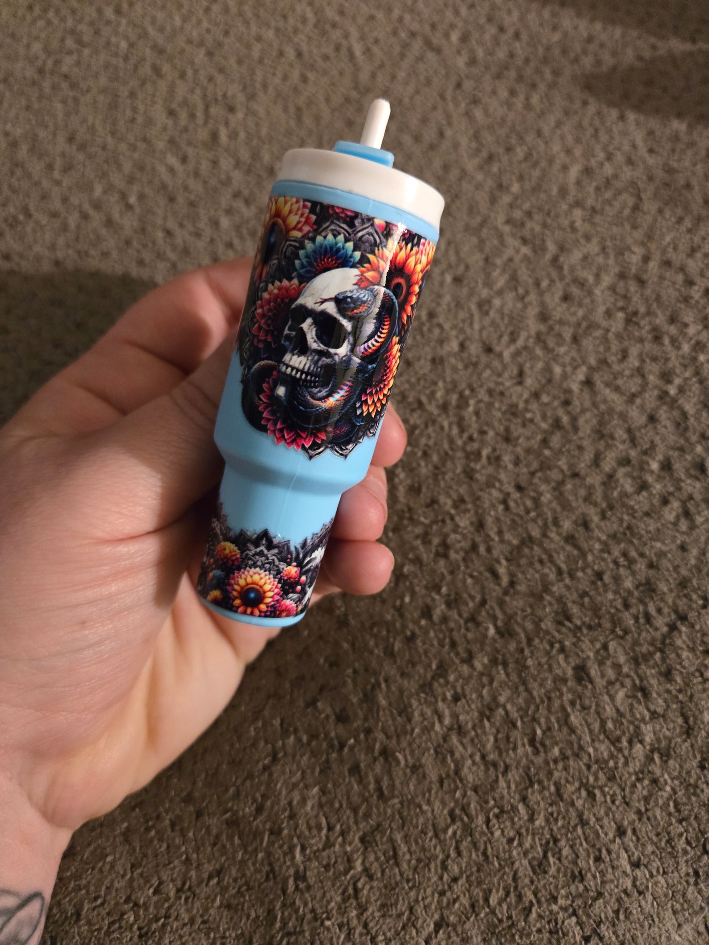 Mini Stanley Keychain Flower Skull