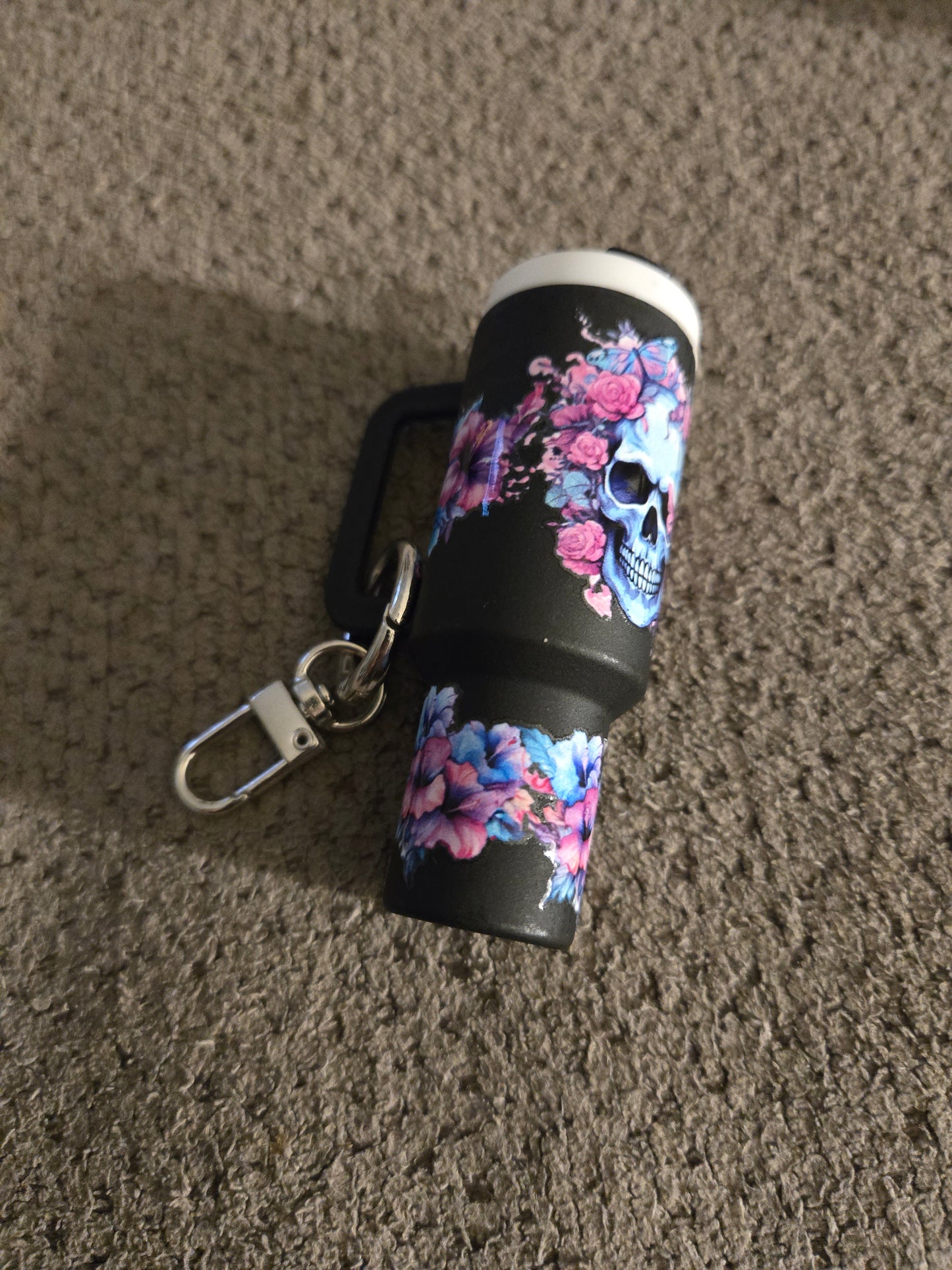 Mini Stanley Keychain Pink/Blue Skulls