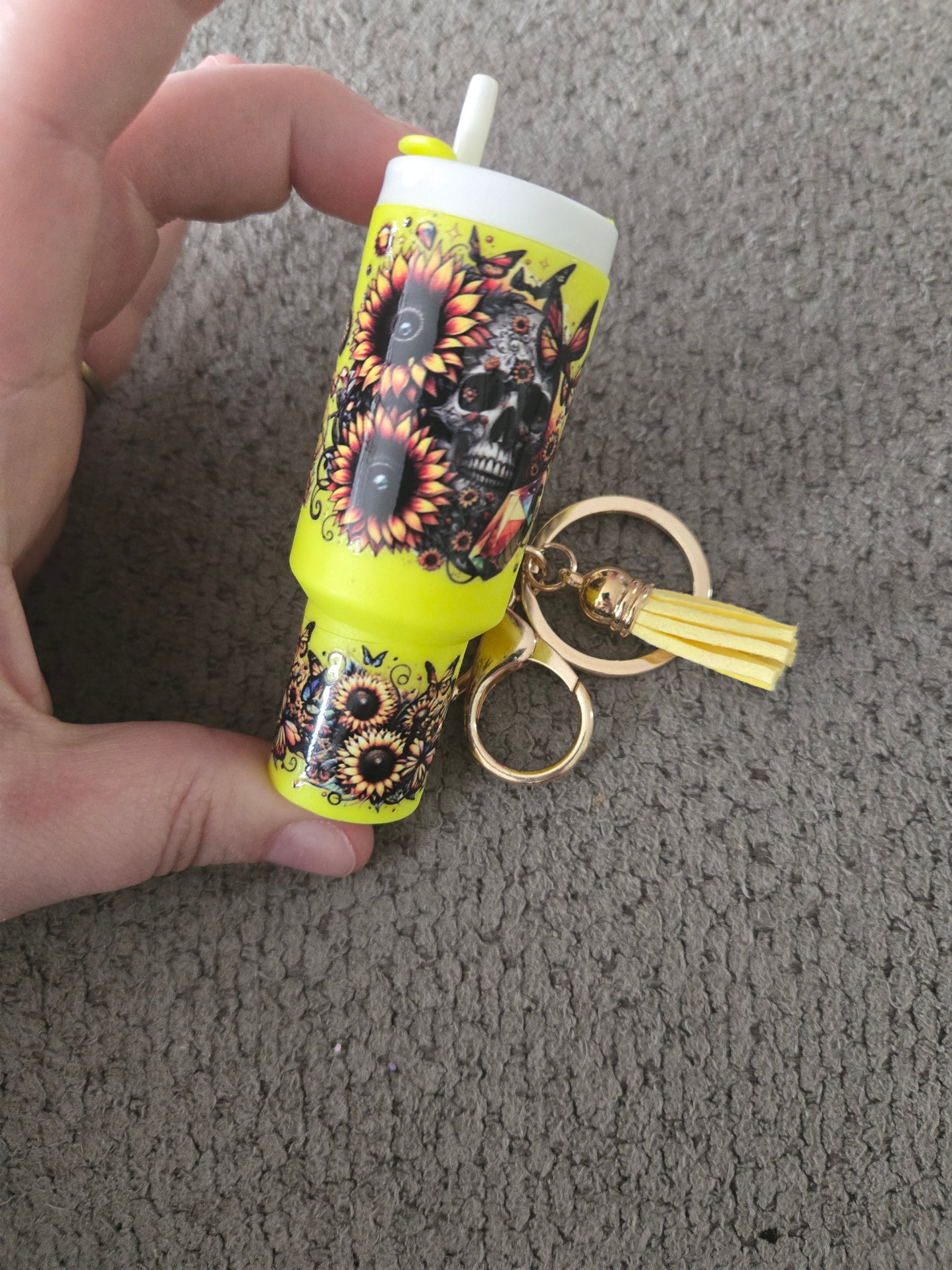 Mini Stanley Keychain Sunflower Skull