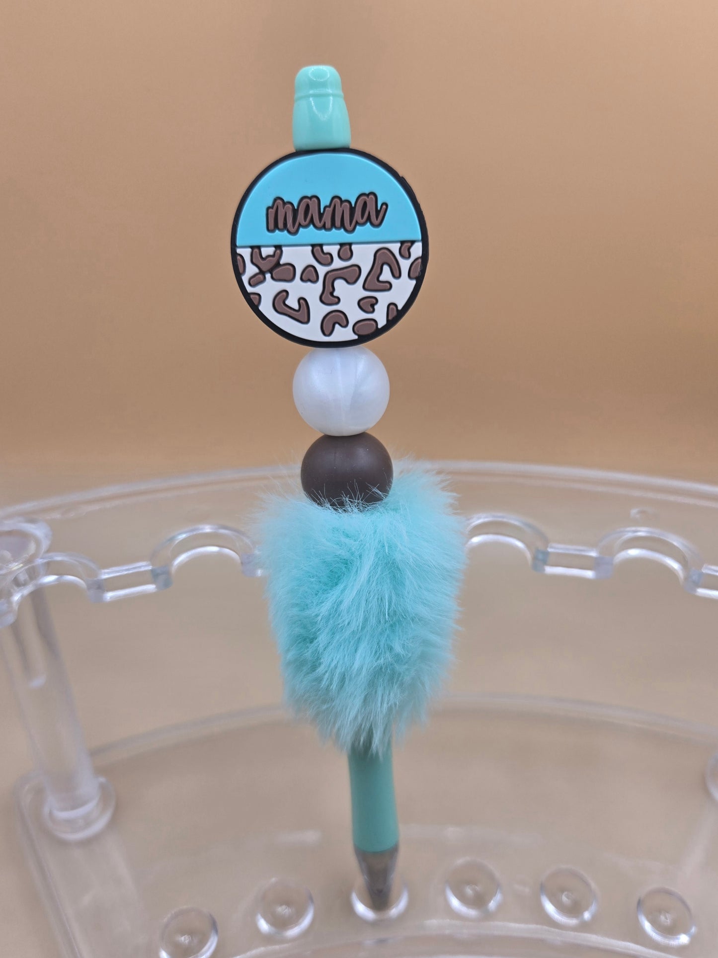 Mama Blue Fuzzy Beaded Pen