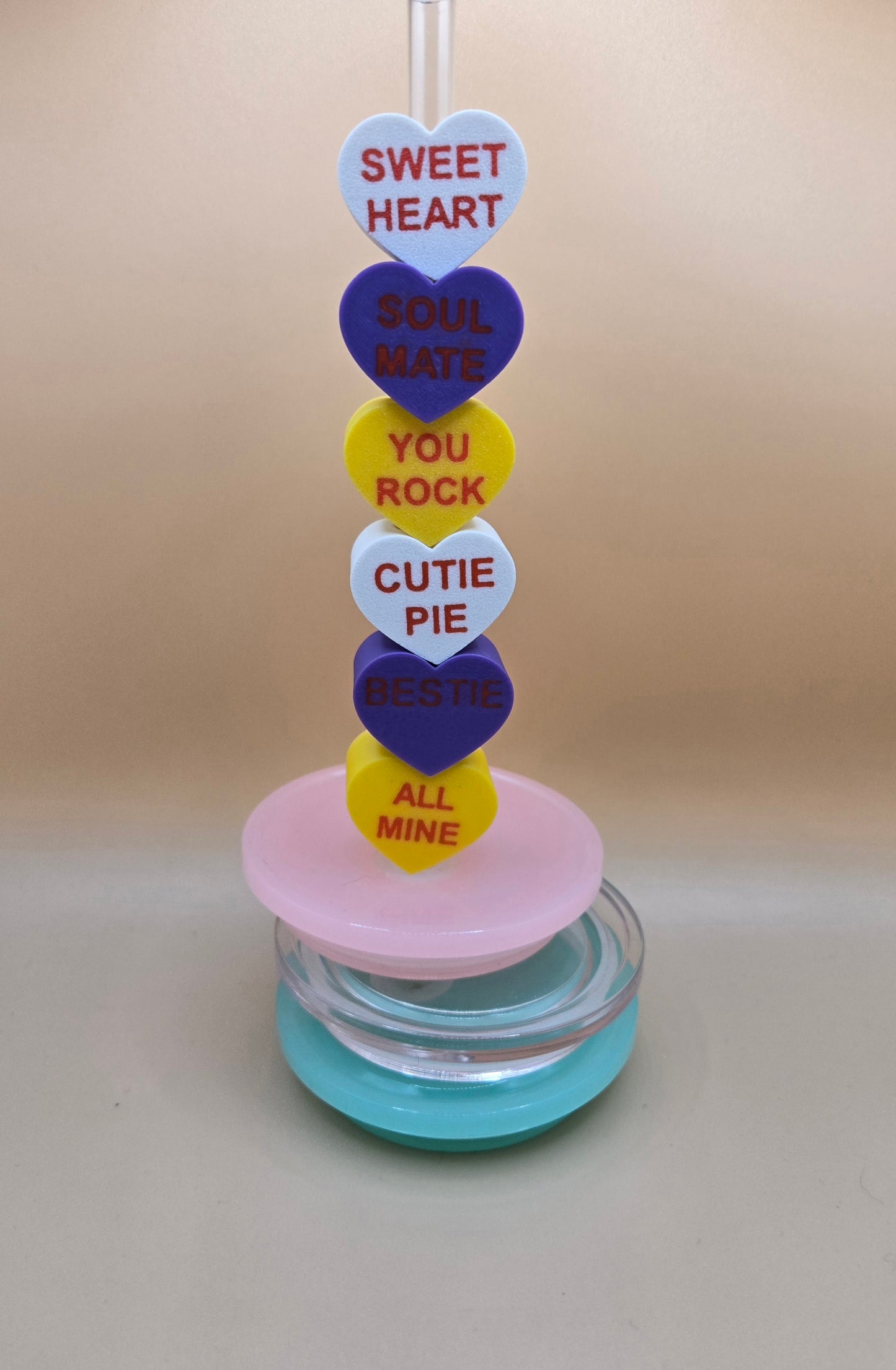 Small Candy Hearts Straw Topper